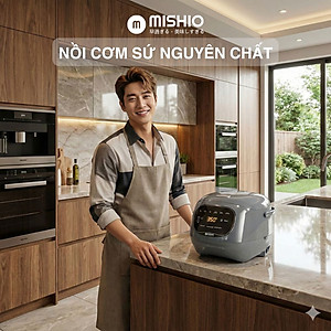 Nồi Cơm Điện Sứ Dưỡng Sinh Mishio MK365 lòng sứ nguyên chất 0.8L không chứa chất chống dính - Hàng chính hãng