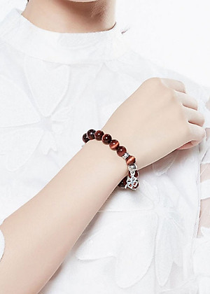 Vòng Thạch Anh Mắt Hổ Nâu Đỏ 10mm Mix Charm Bạc 925 Ngọc Quý Gemstones VT147