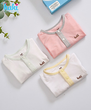 Bộ quần áo sơ sinh cho bé vải sợi tre siêu mềm mịn cao cấp - Bộ quần áo cộc tay cổ trụ phối màu, bộ cộc tay bé gái -  bộ cộc tay bé trai, đồ sơ sinh cho bé từ 3 tháng đến 3 tuổi (4kg - 15kg)  Haki BB022Bộ quần áo cộc tay cổ trụ phối màu vải sợi tre cao cấ