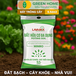 Đất Trồng Cây GreenHome, Lavamix, Bao 6.5dm3 (3kg), Đầy Đủ Dinh Dưỡng, Chuyên Trồng Rau, Hoa, Kiểng