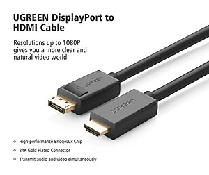 Ugreen UG10238DP101TK 1M Màu Đen Cáp chuyển đổi Displayport sang HDMI thuần đồng - HÀNG CHÍNH HÃNG