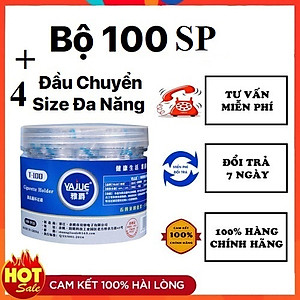 Hộp 100 đầu lọc thuốc bảo vệ sức khỏe, Kèm 4 ron chuyển loại nhỏ