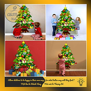 Cây Thông Noel Treo Tường - Tặng Kèm Đèn LED || 32 Chi Tiết Trang Trí || 2 Tán Lá, Vải Nỉ - (100 x 70 cm)