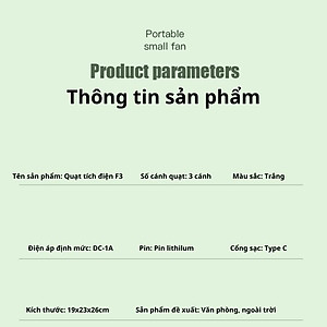Quạt Tích Điện Để Bàn Fan F3 Xoay 180 Động Cơ Không Tiếng Ồn, 3 Cấp Độ Gió Siêu Mát, Cổng Sạc Nhanh Type-C - Giao Màu Ngẫu Nhiên - Hàng Chính Hãng