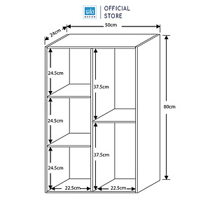 Kệ Sách Gỗ 5 Ngăn Có Hậu 80 x 50 x 24cm SIB Decor Cabinet KSG50