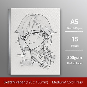 Giấy vẽ A5L chuyên dụng cao cấp giấy Sketch vẽ đẹp 2 mặt, chất giấy có vân màu trắng kem sang, giấy nhập khẩu 100% từ Ý định lượng 300gsm, xấp giấy15 tờ  Green Art - Hàng chính hãng