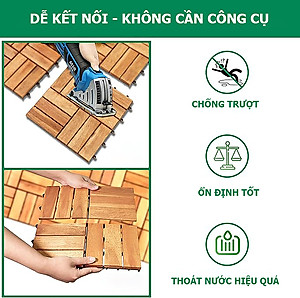Combo 9 Ván Sàn Gỗ Tự Nhiên Màu Nâu Vàng, Vỉ Gỗ Lót Sàn Ban Công, Sân Vườn, Hồ Bơi, Phòng Spa, Siêu Bền, Chịu Nước Tốt, Chống Trơn Trượt, Tiêu Chuẩn Xuất Khẩu