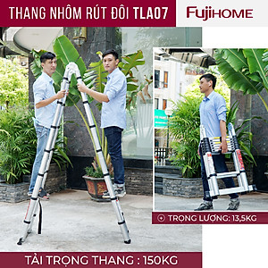 Thang nhôm rút gọn chữ A FUJIHOME TLA07 ( Chiều cao chữ A 2,1m- Cao chữ I 4m- Rút gọn 0,9m - KHóa chốt an toàn, để chống trượt)  Hàng Chính hãng