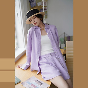 Set bộ áo sơ mi linen form rộng dài tay kèm quần short trẻ trung Haint Boutique BV04
