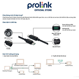 Dây sạc type C To C PROLiNK GCC_100_02 dài 2M, sạc siêu nhanh 100W, màn hình Led, dành cho Tablet, Macbook, Laptop - Hàng chính hãng