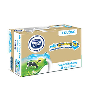 Thùng 48 Hộp Sữa Tươi Tiệt Trùng Dutch Lady Cô Gái Hà Lan ít đường 180ml