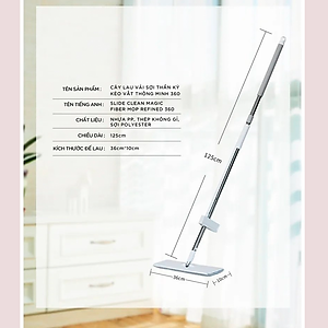 Cây Lau Nhà MyJae Đài Loan Sợi Polyester Kéo Vắt Thông Minh 360 Độ 125cm