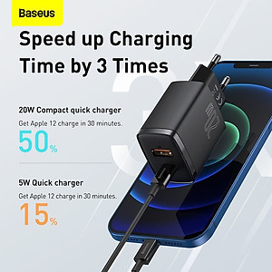 Cốc sạc siêu nhỏ gọn 20W Baseus Compact Quick Charger (USB + Type C, công suất 20W) - Hàng Chính Hãng 
