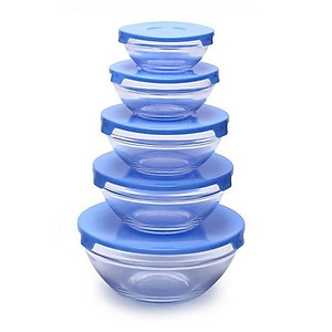 Bộ Thố Thuỷ Tinh 5 Món Có Nắp Đậy- Đựng Thức Ăn, Rau Củ, Trái Cây - Sử Dụng Trong Lò Vi Sóng Tiện Lợi An Toàn - Hàng Chính Hãng MINIIN