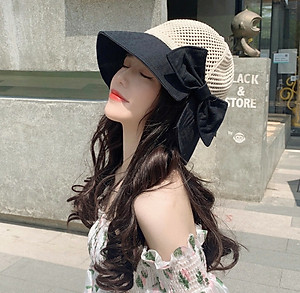 Nón nữ đi biển đẹp mũ rộng vành chống nắng UV cho nữ chất liệu cói vải gấp gọn dona2203204