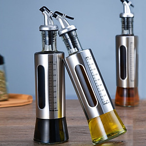 Chai Đựng Dầu Ăn Nước Mắm, Bình Rót Dầu Ăn Nước Mắm Thủy Tinh Bọc Inox Cao Cấp Đủ Dung Tích 200-300-500ml
