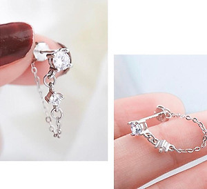 Bông tai đá kiểu dáng cá tính - vành tai tone trắng.