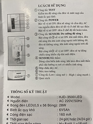 Đèn sạc tích điện chiếu sáng khẩn cấp Honjianda HJD-3500 LED - Hàng chính hãng