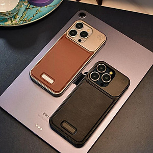 Ốp Lưng da đẳng cấp cho IPhone 15 / 14 Pro Max hiệu NJOYNY Phone, ngăn đựng nước hoa , sạc không dây - Hàng chính hãng