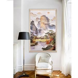 Tranh treo tường phòng khách, phòng ngủ -Tranh treo 1 tấm dọc M26629/ Gỗ MDF cao cấp phủ kim sa/ Chống ẩm mốc, mối mọt/Bo viền góc tròn