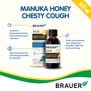 Siro hỗ trợ giảm ho cho trẻ từ 2 tuổi Brauer Manuka Honey Úc giảm ho, ngứa và rát cổ họng, làm mát và dịu cổ họng, tăng sức đề kháng - OZ Slim Store