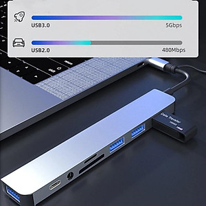 Bộ Chuyển Đổi Hub USB C Hub 8 Trong 1 Type C 3.1 Sang USB 3.0/ Type C/ Đọc Thẻ SD / TF Cho MacBook Notebook Laptop Máy Tính-Hàng Chính Hãng