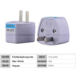 Ổ Nối Điện Chuyển Đổi Đầu Phích Cắm 3 Chấu Sang 2 Chân Dẹt Công Suất Tải 500W Điện Áp 220V Phổ Biến
