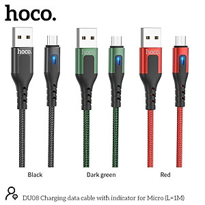 Cáp Sạc Micro-USB Có Đèn Cho Android, Samsung,... Hoco DU08 1M/2M, Cáp Dây Dù Siêu Bền, Sạc Nhanh 2.4 - Hàng Chính Hãng