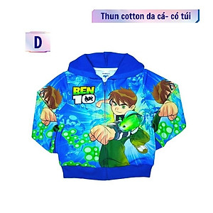 Áo khoác bé trai hình Ben 10 từ 16-43kg. Chất liệu thun da cá thấm hút mồ hôi