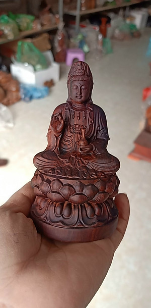 Tượng phật bà quan âm bồ tát bằng gỗ trắc đỏ đen kt 12×7×6cm