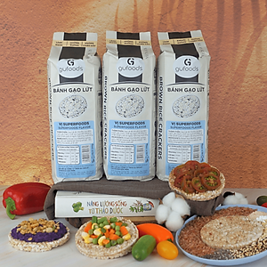 Bánh gạo lứt GUfoods (510g) - Không chiên dầu, Không đường, Từ gạo và ngũ cốc nguyên hạt, Lành mạnh, Phù hợp Eat clean, Ăn vặt healthy, Thực dưỡng, Tập gym, Thuần chay, Đa dạng hương vị