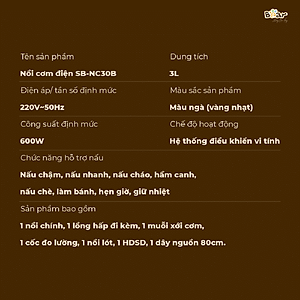 Nồi cơm điện tử đa năng 3L Bear SB-NC30B - Hàng chính hãng