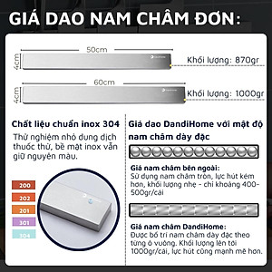 Giá dao nam châm vĩnh cửu Inox 304 DandiHome cao cấp