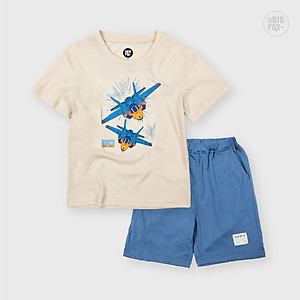 Bộ Quần Áo Bé Trai Bigfox, Bộ Cộc Tay Trẻ Em Mùa Hè Chất Cotton Mát In Hình Máy Bay