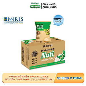 Thùng Sữa Đậu Nành NutiMilk Nguyên Chất 200ml (Bịch 200ml x 36) - Bổ Sung Dinh Dưỡng Từ Hạt Đậu Nành