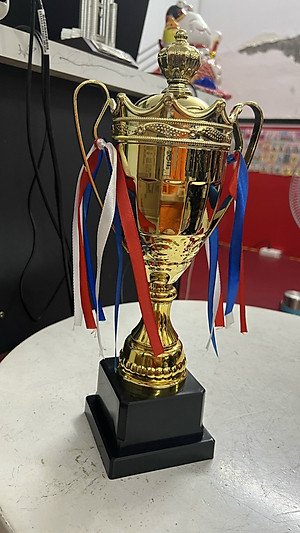 Cúp thể thao A238 , cúp vô địch cao 34cm bằng nhựa cứng kèm dây tua rua đẹp mắt, cúp trao giải giá rẻ