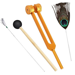 Combo Bộ Âm Thoa 128hz Bằng Hợp Kim Nhôm Kèm Búa Gõ ,Cây Ngoái Tai và Lông Chim Công