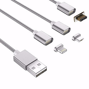 Cáp sạc điện thoại từ tính nam châm hít Type C, iphone, samsung 3 đầu
