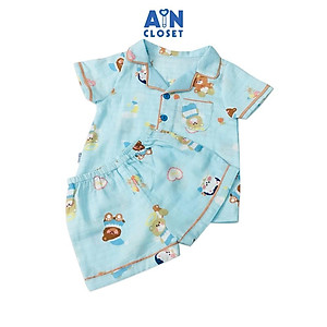 Bộ quần áo ngắn unisex họa tiết Gấu xanh xô sợi tre - AICDBTU4EFHB - AIN Closet
