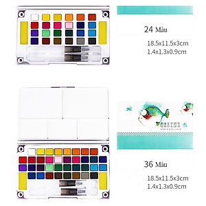 Màu Nước Solid Water Color Cao Cấp 12/18/24/36M Tặng 2 Bút Nước, 2 Mút - B30