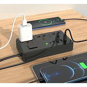 Ổ điện cao cấp đa năng, thông minh 4 cổng USB, 3 cổng AC 220V OLAPLE an toàn chống giật, chống cháy nổ an toàn - Hàng nhập khẩu