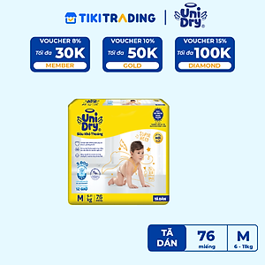 Tã dán em bé Siêu khô thoáng gói Super Jumbo Unidry G6X size M-76 miếng