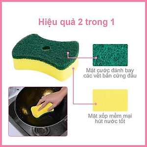 Miếng Bọt Biển Rửa Chén MyJae 2 Mặt, Mút Xốp Rửa Bát Đa Năng Kèm Miếng Nhựa Hít Kê 11.3cm x 7.8cm x 2.7cm (2 Miếng/Gói)