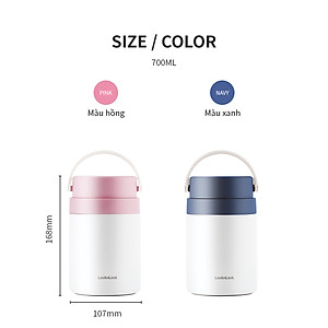 Hộp cơm giữ nhiệt Lock&Lock màu xanh navy LHC8042NVY 700ml - Hàng chính hãng, 2 ngăn kèm muỗng inox, có thể ủ cháo cho bé - JoyMall