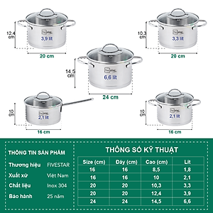 Bộ Nồi Từ Inox 304 Silit 3 Đáy 5 Món Nắp Kính Fivestar Plus dùng được mọi bếp