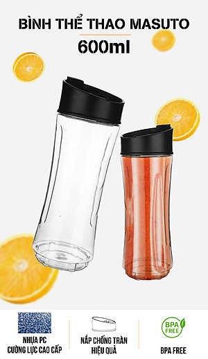 Máy Xay Sinh Tố Blender Đa Năng Masuto BL399B Công Nghệ Nhật Bản Và Bình Thể Thao Masuto 600ml - Hàng Chính Hãng