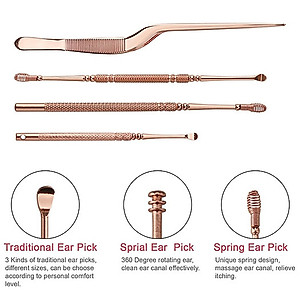 Bộ 7 Dụng Cụ Lấy Ráy Tai Có Đèn LED Bằng Thép Không Gỉ Màu Vàng Hồng Chất Lượng Cao  
