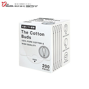Hộp 200 chiếc tăm bông cao cấp Nhật Bản Sanritsu 100% Bông gòn tự nhiên siêu mềm kháng khuẩn an toàn cho người sử dụng