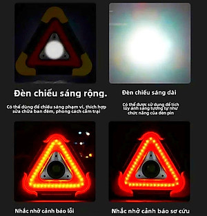 Đèn Cảnh Báo Tam Giác SOS LED COB Pin 6400mAh Sạc Năng Lượng Mặt Trời Cho Xe Đường Dài Tàu Thuyền Biển Báo Công Trình