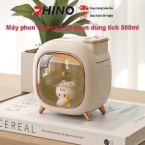 Máy phun sương, xông tinh dầu Rhino H809 500ml tạo ẩm, 2 đầu phun kèm đèn ngủ - Hàng chính hãng